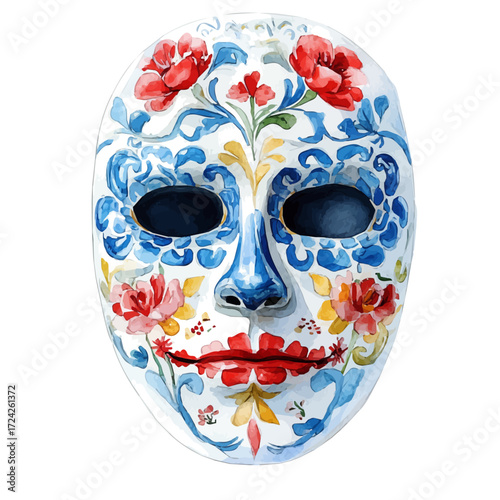 Mexican Face Painting, watercolor drawing vector, isolated on a white background.