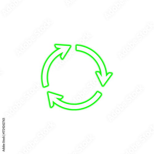 Green glow recycling symbol icon