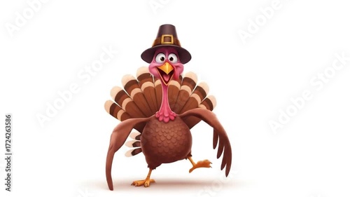 Thanksgiving Turkey Wearing Pilgrim Hat Posing for the Camera.