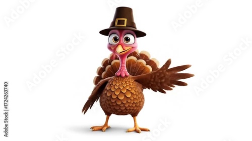 Charming 3D Animated Thanksgiving Turkey Character Waving Happily.