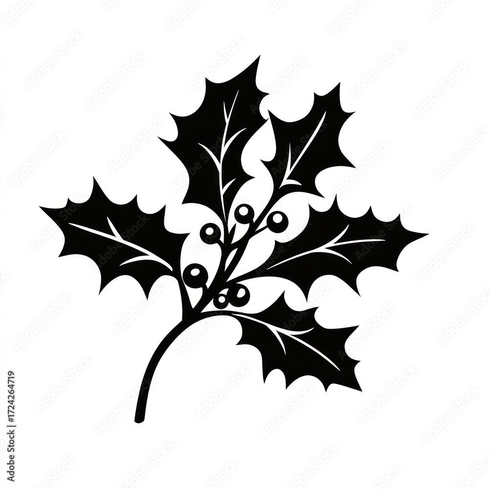 Naklejka premium Christmas holly silhouette leaves black.