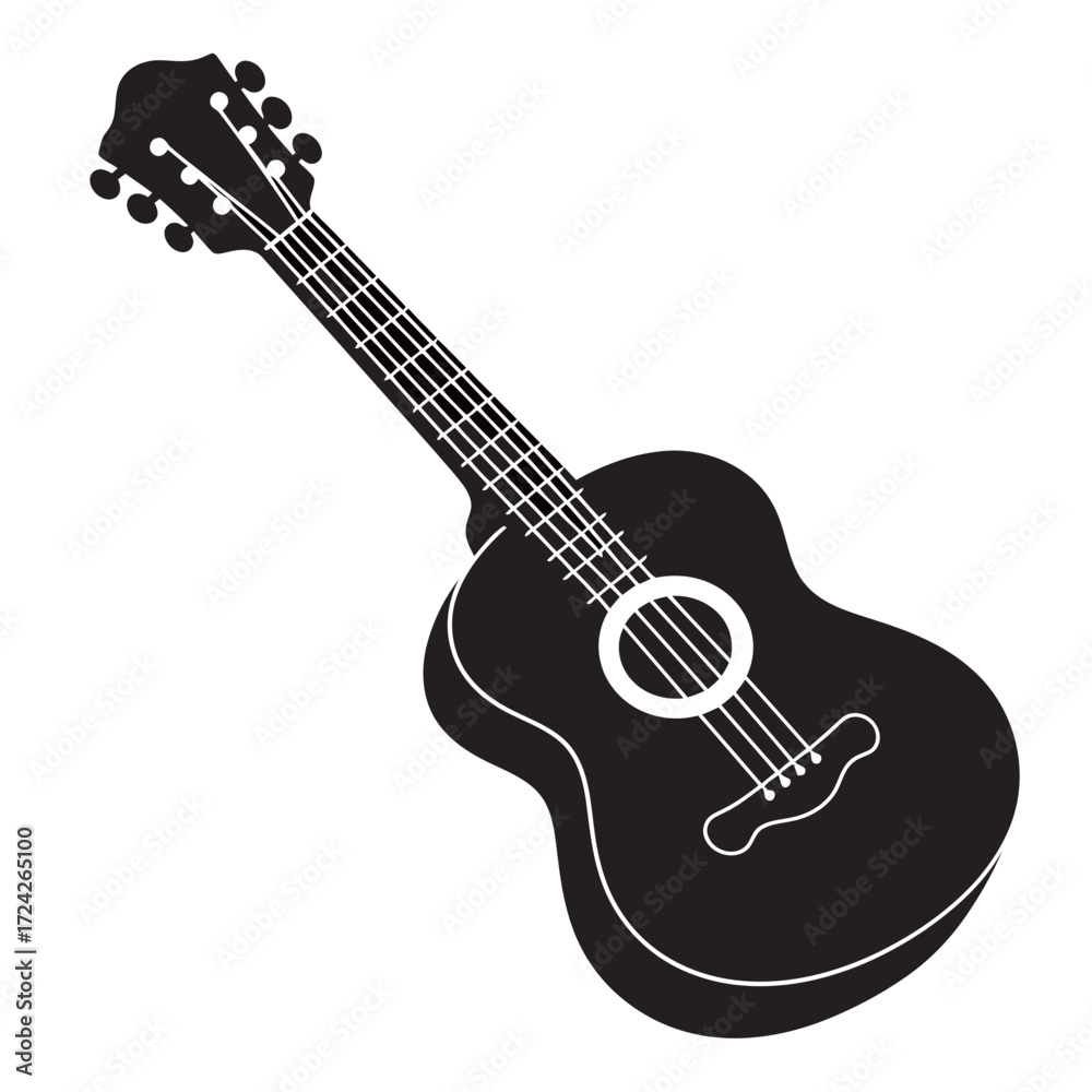 Obraz premium black and white silhouette of a guitar vector on a white background