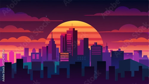 As darkness falls the citys lights begin to shine creating a beautiful mosaic of colors in the urban skyline.