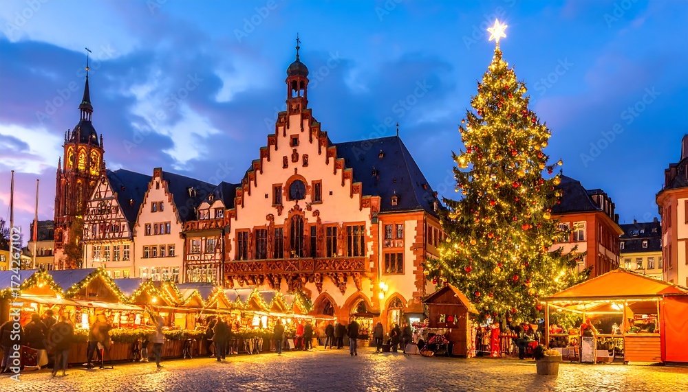 Fototapeta premium Festive Christmas market in a historic European town square