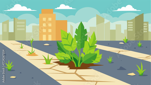 Despite its urban setting nature finds a way to thrive in the form of hardy weeds and plants that manage to grow through cracks in the pavement.