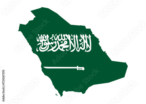 Vector illustration of Saudi Arabia with flag and contour map. Saudi Arabia country map with national flag. map of Saudi Arabia with national flag on white background