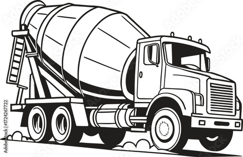 Concrete mixer truck with spinning drum illustration