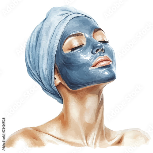 watercolor of Korean Mud Therapy, vector, isolated on a white background.