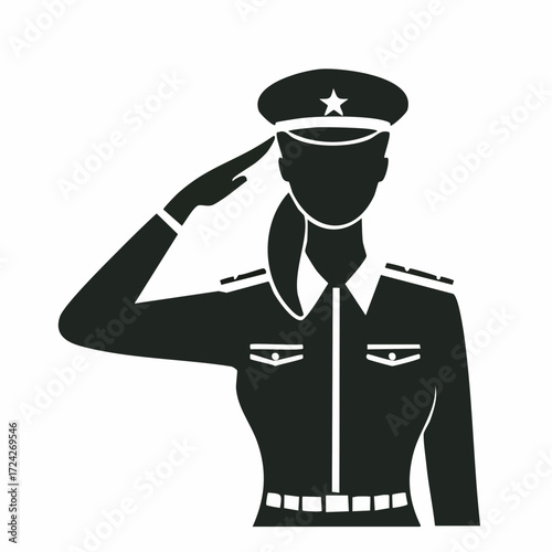 Silhouette of a soldier in uniform saluting, symbolizing military service and patriotism.
