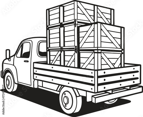 Flatbed truck transporting wooden crates for delivery