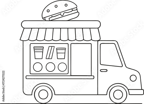 Food truck with menu board illustration on white background
