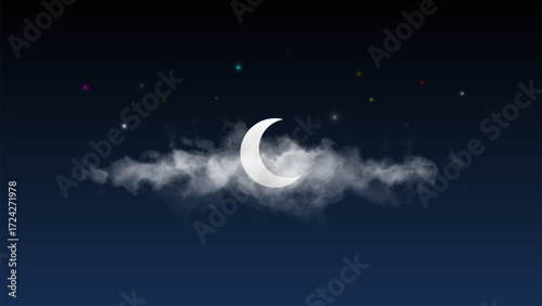 half moon stars and cloud illustration wallpaper