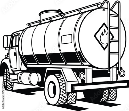 Metallic fuel tanker truck illustration on white background