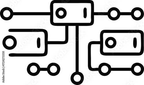 Flowchart System of Network Connections Abstract Diagram of Devices and Links in Doodle Style on White Background