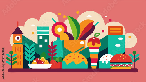 Decorative foodthemed murals and graffiti line the street adding a touch of urban flair to the festival.