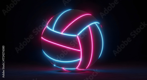 Volleyball with glowing neon lines on a dark background