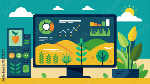 A digital dashboard providing farmers with realtime updates on the quality of their crops including growth progress yield predictions and any potential issues to address.. Vector illustration