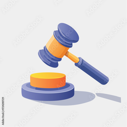 Purple And Gold Gavel Striking a Yellow Block