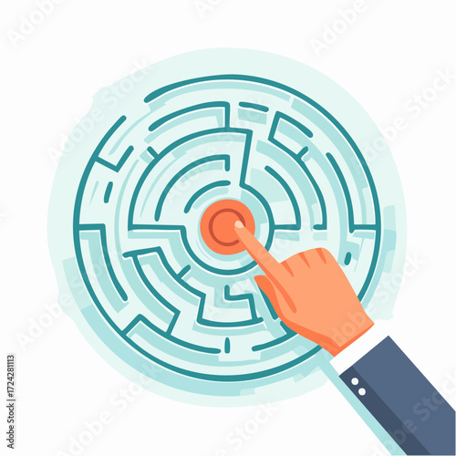 Hand Pointing at Maze Center Solution Graphic
