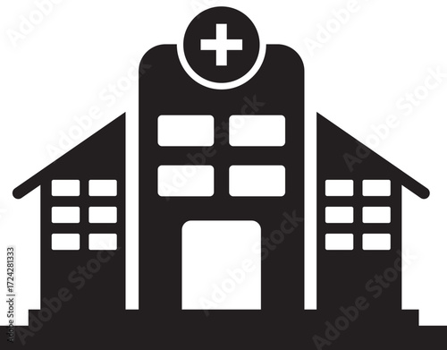 Hospital building icon with medical cross symbol