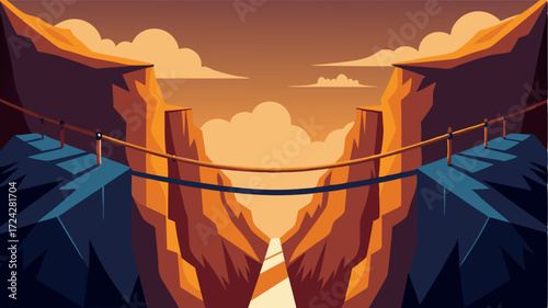 A treacherous rope bridge stretched over a deep gorge telling tales of daring adventurers who crossed its path.