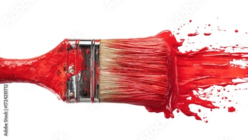 Red paintbrush with paint splatters