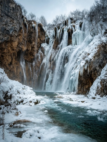 A Winter Waterfalls Powerful Icy Form