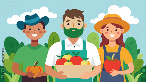 Local farmers proudly displaying their fresh produce ripe and ready for purchase.