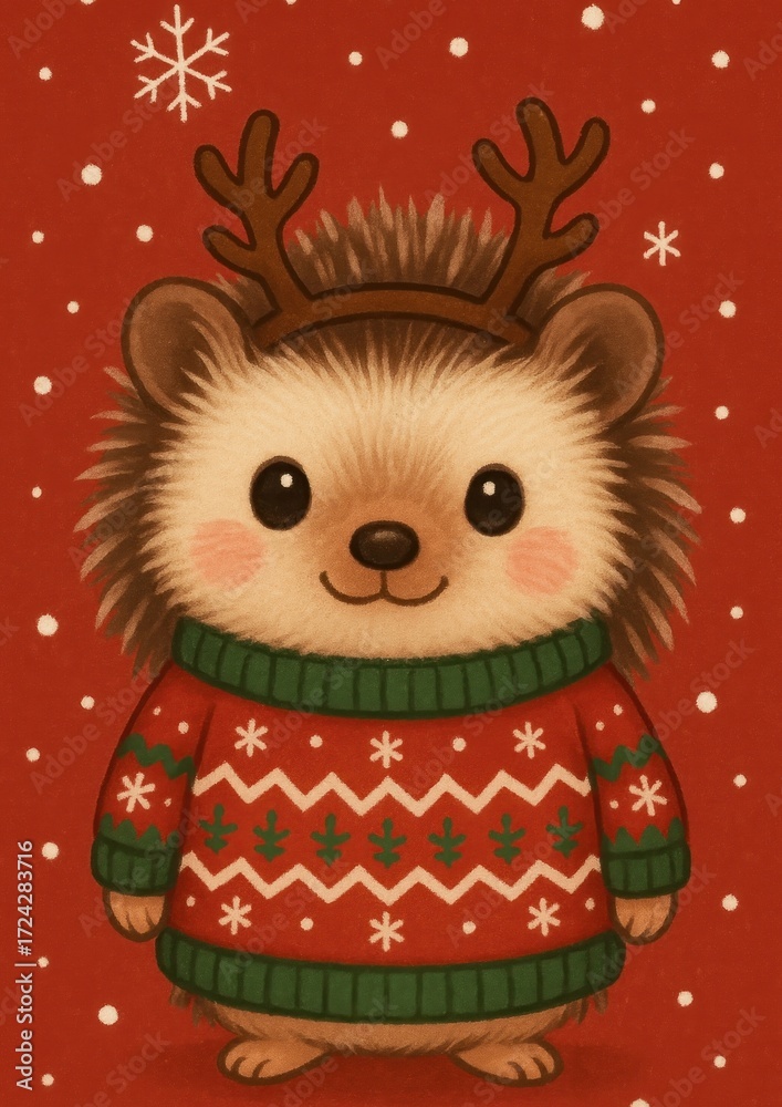 Fototapeta premium Cute festive hedgehog illustration