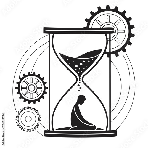 Time, Gears, and Human Silhouette A Symbolic Illustration