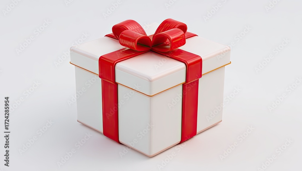 Fototapeta premium A white gift box with a red ribbon and bow