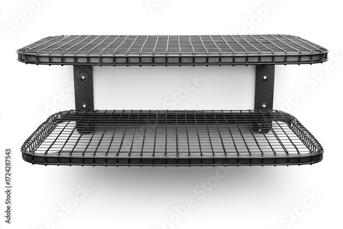 Architectural Style Drawing of Floating Shelf with Two Shelves in Wire Mesh