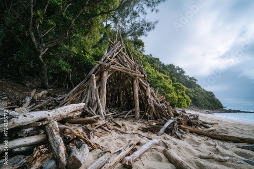 Coastal driftwood shelter