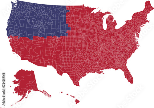 US map showing red and blue political regions by county  vector - United States Map Detailed County-Level Geographic Data Visualization
