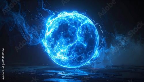Glowing blue sphere on dark background