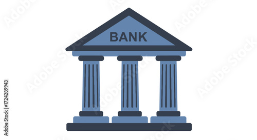 A clean flat design vector illustration of a classic bank building with prominent columns, symbolizing finance, savings, and economic stability.