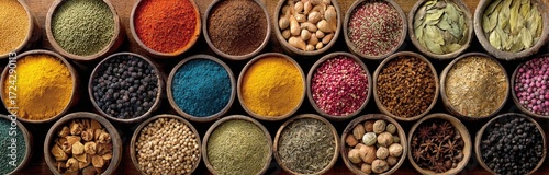 Array of colorful spices in small bowls (1) © jason