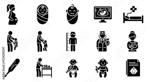 Pediatric Care Icons Pregnancy, Baby, Child Growth, Healthcare