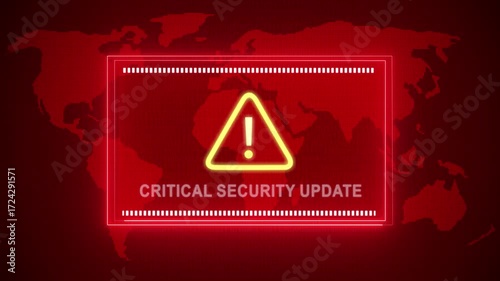 Critical security update warning. Cybersecurity defense and system protection from hackers, secure digital systems, cyberattack prevention. Digital security and risk control.