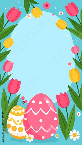 Spring Easter graphic with flowers and eggs
