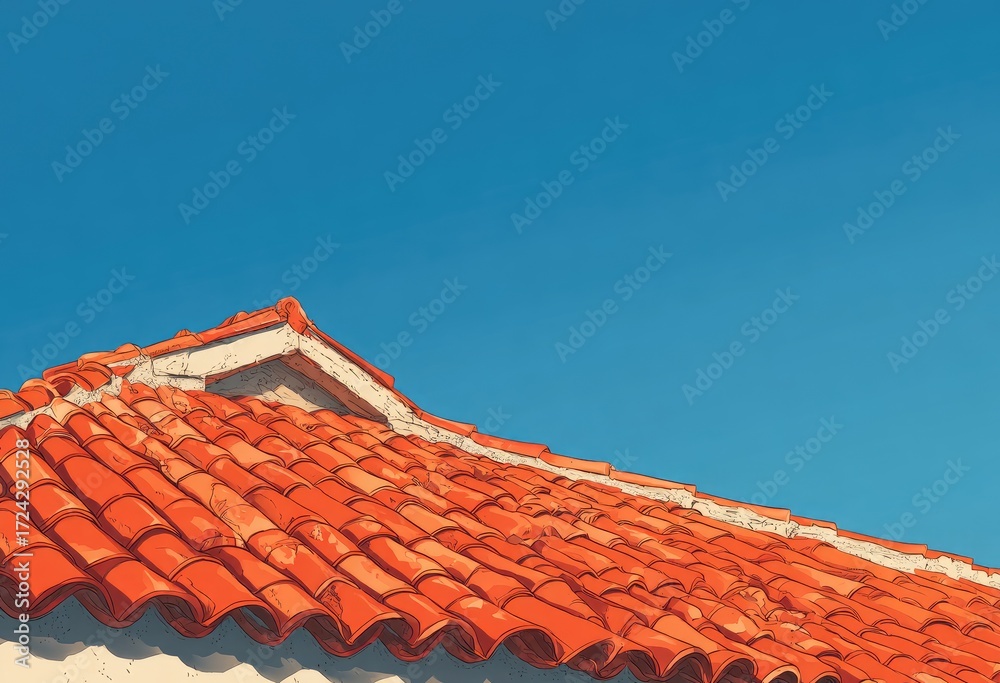 Naklejka premium Red tiled roof against a bright blue sky