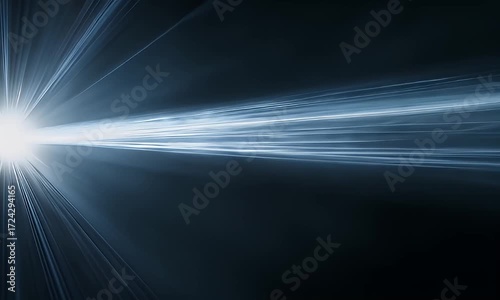 Bright Laser Beam Shooting Through Dark Sky with Radiating Light Streaks