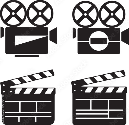 Two vintage film cameras and two clapperboards vintage camera