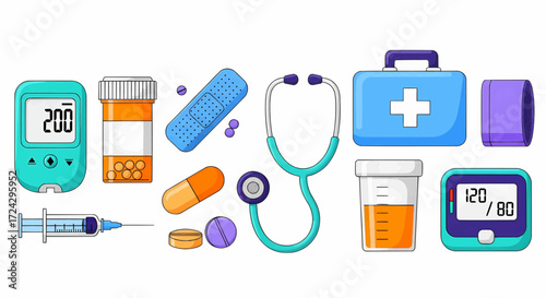 Medical equipment and healthcare items vector illustration
