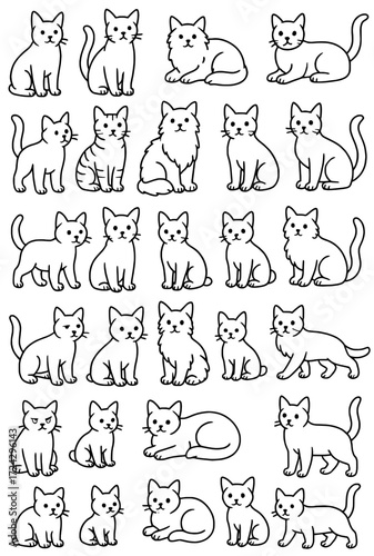 vector icon, cat image collection, outline version