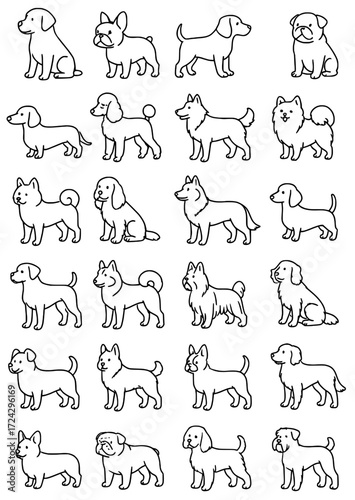 vector icon, dog image collection, outline version