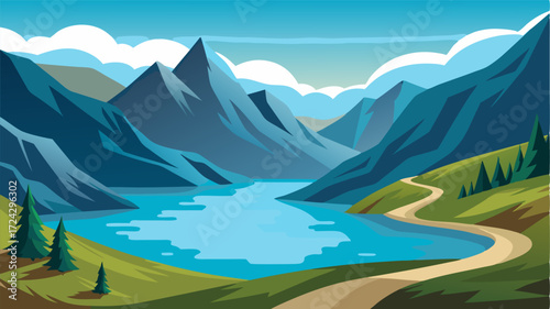 A secluded alpine lake accessible only by a long winding trail through the rugged mountain landscape.