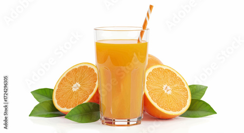 Fresh orange juice in a glass with fruit, vector illustration