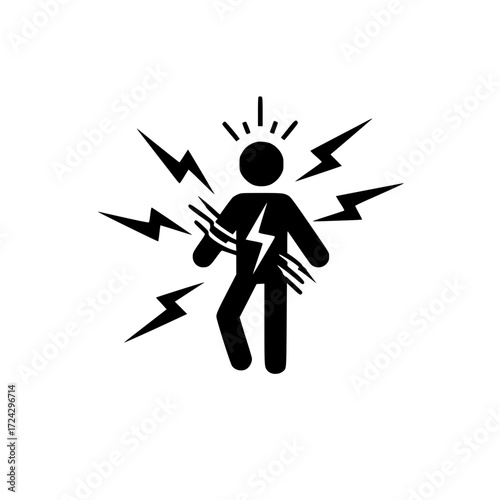 human silhouette with electric shock symbol isolated on white background for safety and warning design.