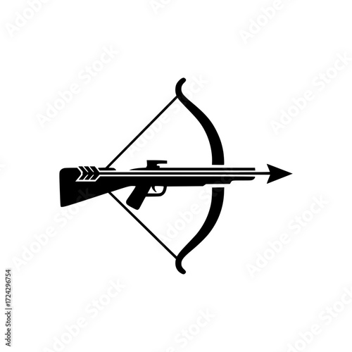 archery bow with arrow aimed forward isolated on white background for hunting, sport, and outdoor activity design.